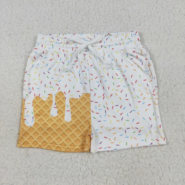 7.25 SS0625 Baby Girls White Ice Cream Drip Summer Shorts Bottoms