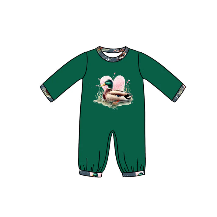 7.23 LR2108 Baby Infant Boys Valentines Duck Hearts Long Sleeve Rompers preorder