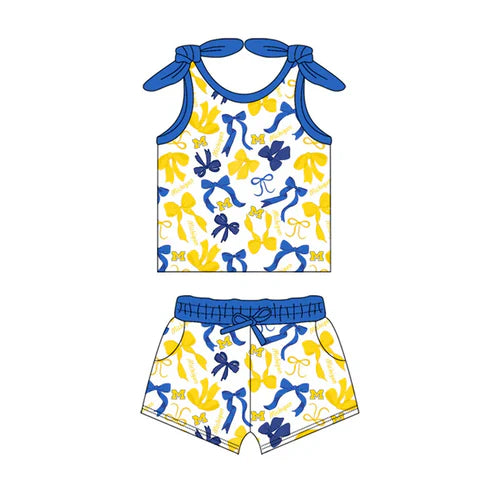 7.10 Custom Moq 3 Baby Girls Michigan Bows Top Shorts Sets