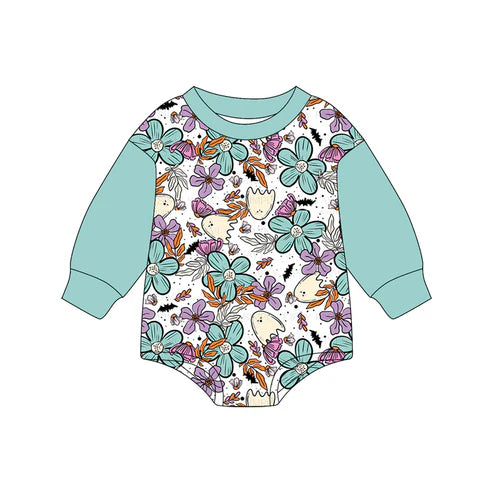 7.14 LR2371 Baby Girls Blue Long Sleeves Flowers Ghost Rompers Preorder