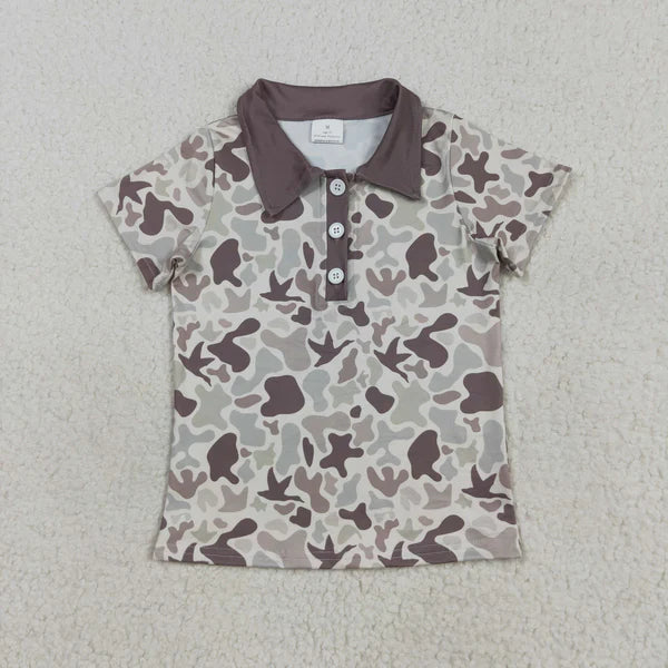 7.25 BT1261 Baby Boys Short Sleeves Khaki Ducks Camo Button Polo Shirts Top