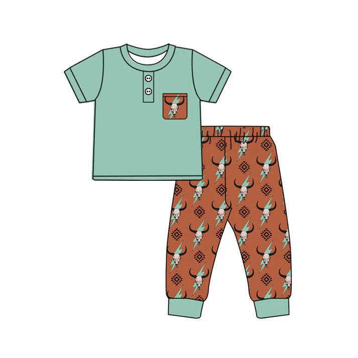 7.22 BSPO0502 Baby Boys Western Cows Tee Shirts Pants Outfits Clothes Sets Preorder
