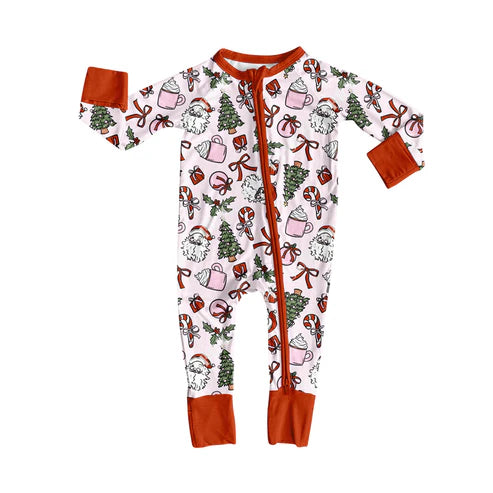 7.12 LR2394 Baby Kids Long Sleeves Santa Bows Tees Zipper Rompers Preorder