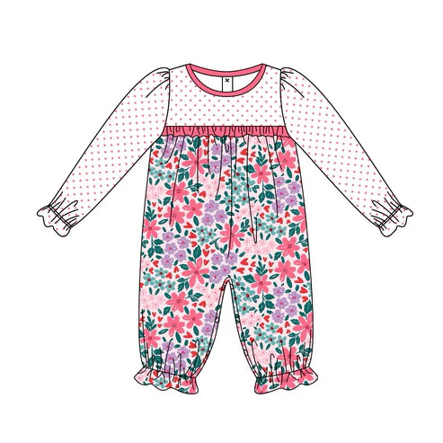 7.17 LR2018 Baby Infant Girls Pink Dots Flowers Long Sleeve Rompers preorder