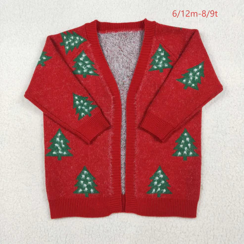 7.25 GT1114 Baby Girls Red Christmas Tree Long Sleeve Sweater