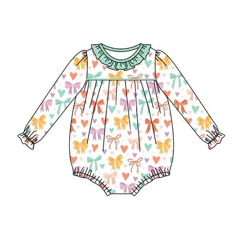 7.19 LR2066 Baby Infant Girls Colorful Long Sleeve Bows Ruffle Rompers preorder