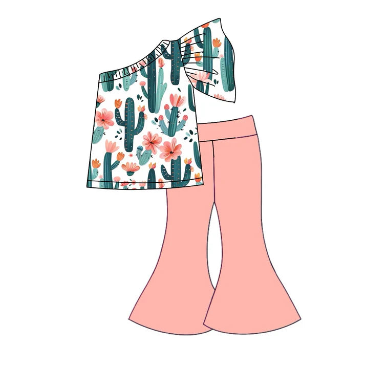 7.23 GSPO1771 Baby Girls Western Cactus Top Bell Bottom Pants Clothes Sets Preorder