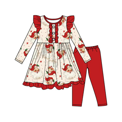 7.12 GLP2558 Baby Girls Long Sleeves Santa Stars Button Tunic Legging Pant Set Preorder