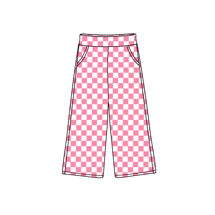 7.22 P0694 Baby Girls Pink Checkered Bottoms Pockets Pants Preorder