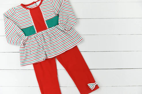7.16 GLP2055 Baby Girls Christmas Striped Red Pants Clothes Sets Preorder