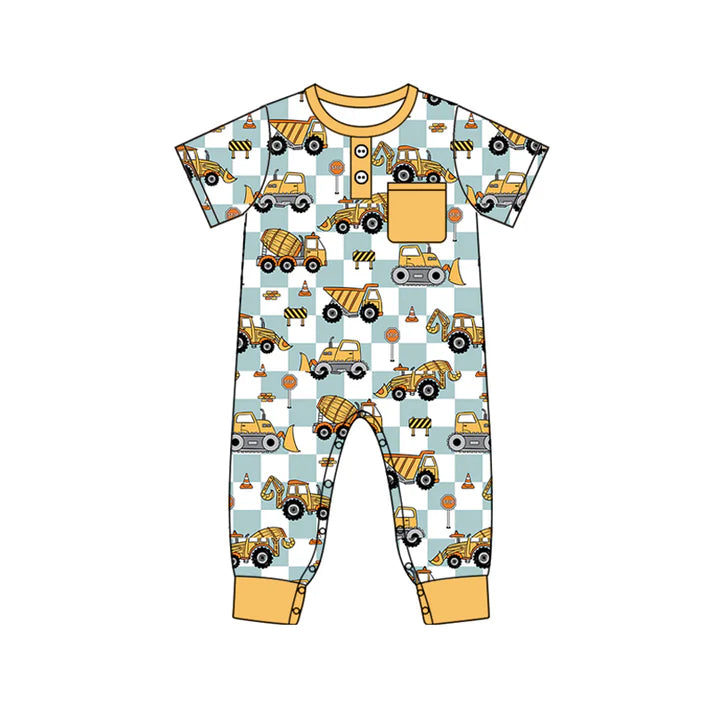 7.22 SR2046 Baby Infant Boys Constructions Pocket Short Sleeve Rompers preorder