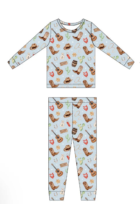7.18 BLP1012 Baby Boys Cowboy Western Guitar Boots Top Pants Pajamas Clothes Sets Preorder