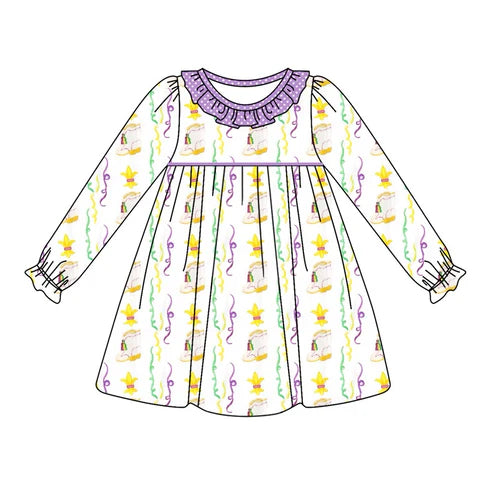 7.18 GLD0947 Baby Girls Mardi Gras Purple Knee Length Dresses Preorder