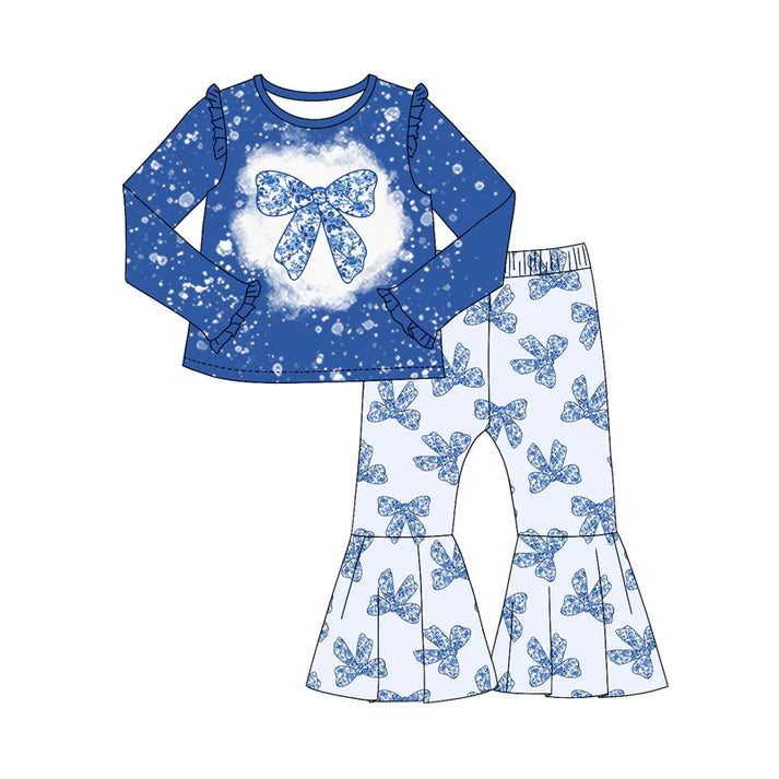 7.21 GLP2149 Baby Girls Blue Bow Top Bell Pants Clothes Sets Preorder