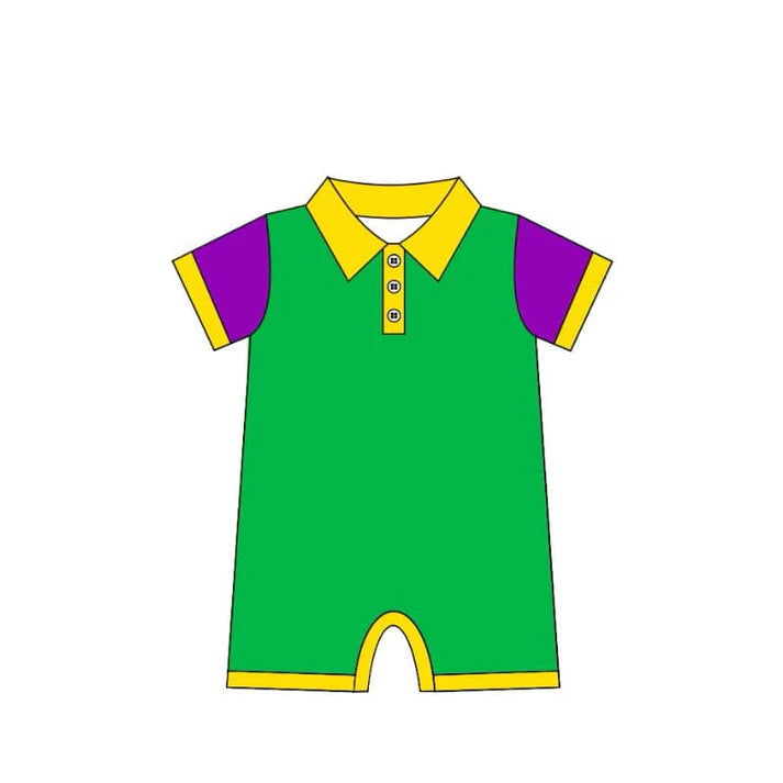 7.21 SR2036 Baby Infant Boys Green Mardi Gras Short Sleeve Rompers preorder