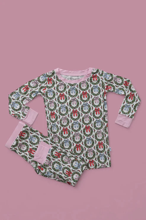 7.19 GLP2127 Baby Girls Christmas Bows Pink Top Pants Pajamas Clothes Sets Preorder