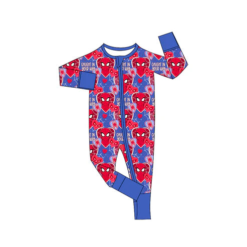 7.18 LR2035 Baby Infant Boys Valentines Hearts Spider Zip Rompers preorder