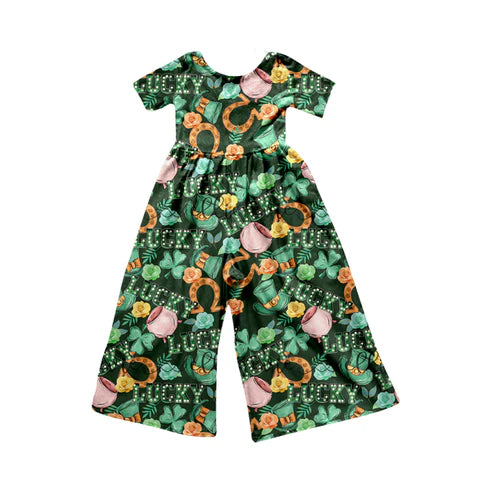 7.21 SR2033 Baby Girls St Patrick Day Lucky Spring Pockets Jumpsuits Preorder
