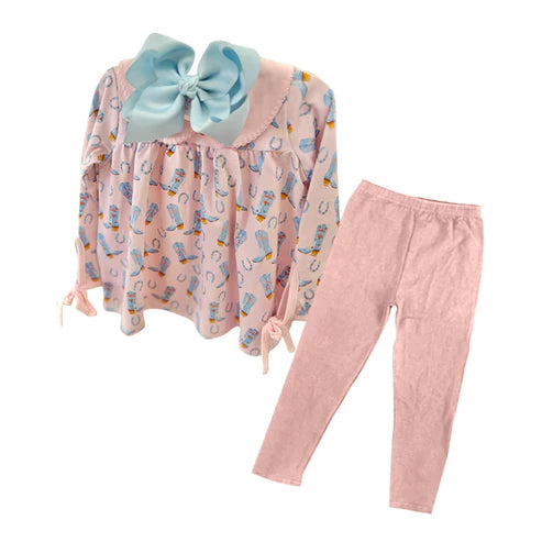 7.16 GLP2064 Baby Girls Western Pink Boots Tunic Top Legging Clothes Sets Preorder