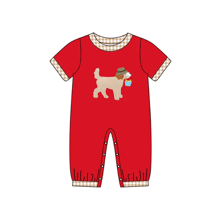 7.23 SR2062 Baby Infant Boys Dog Fishing Short Sleeve Rompers preorder