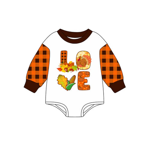 7.14 LR2384 Baby Boys Long Sleeves Turkey LOVE Rompers Preorder