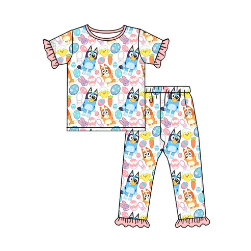 7.21 GSPO1740 Baby Girls Easter Dogs Eggs Shirts Top Pants Pajamas Clothes Sets Preorder