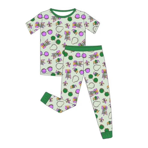 7.18 BSPO0495 Baby Boys Green Mardi Gras Top Pants Pajamas Clothes Sets Preorder