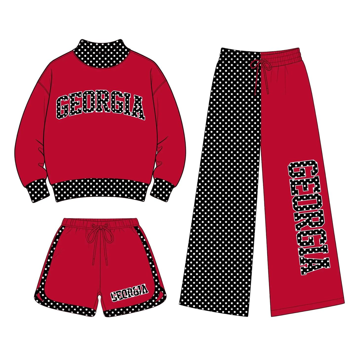 Custom Order Baby Girls Georgia Shirt Shorts Flare Pants Team Three Pieces Clothes Sets