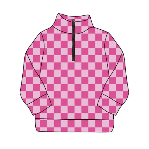 9.11 GT1209 Baby Girls Long Sleeve Pink Checked Yoga Zipper Pullovers Top Preorder