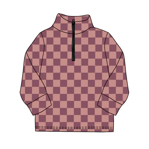 9.11 GT1208 Baby Girls Long Sleeve Lavender Checked Yoga Zipper Pullovers Top Preorder