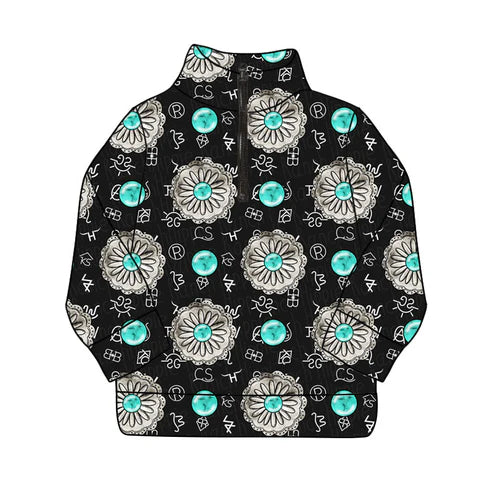 9.11 GT1206 Baby Girls Black Long Sleeve Western Turquoises Yoga Zipper Pullovers Top Preorder