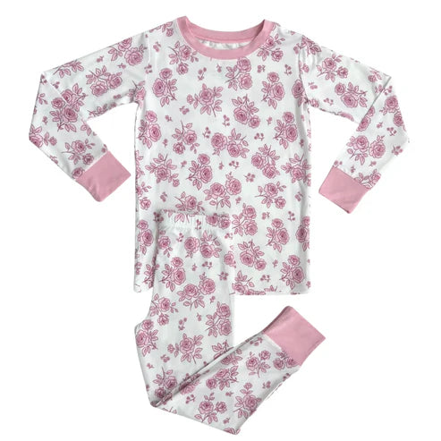 9.10 GLP2797 Baby Girls Pink Flowers Top Pant Pajamas Sets Preorder