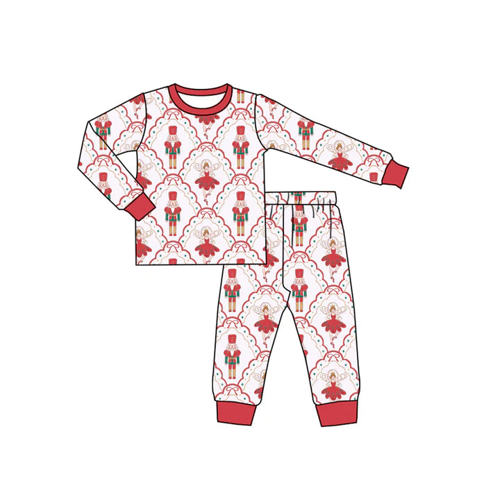 9.11 GLP2808 Baby Girls Red Bows Soldiers Plaid Top Pant Christmas Pajamas Sets Preorder