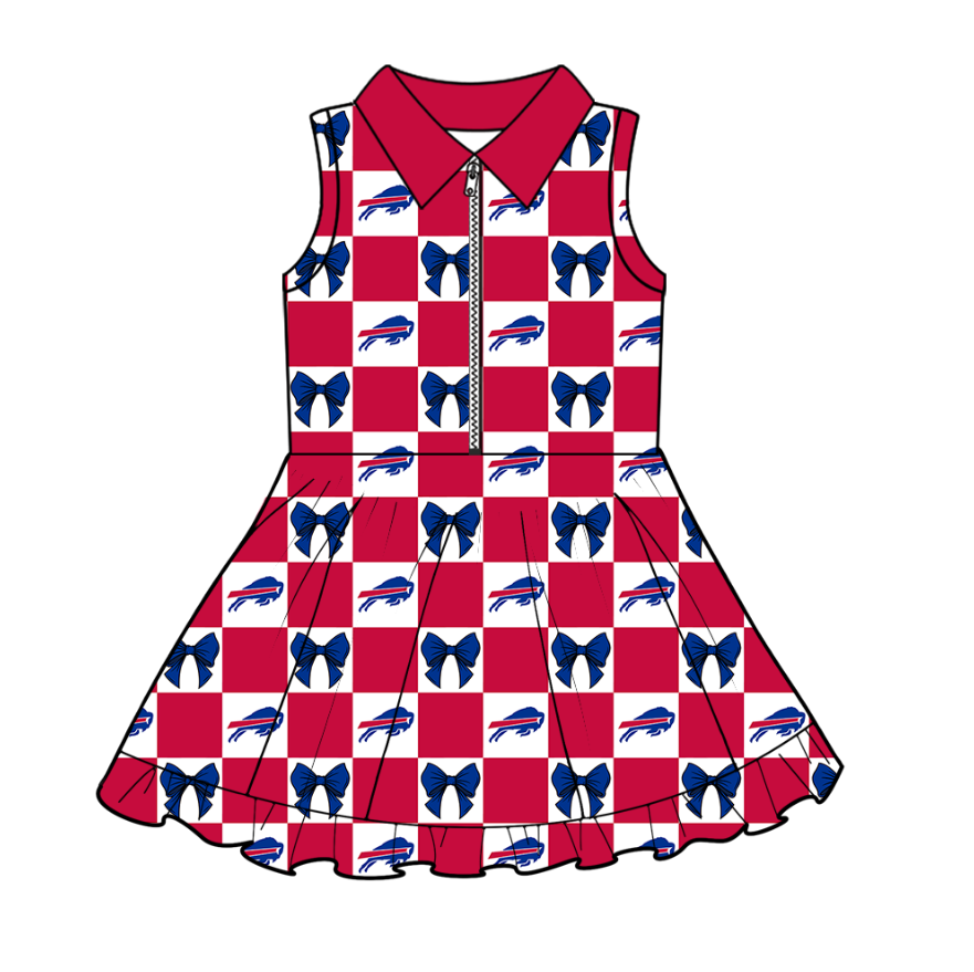Custom Milk Silk Order MOQ:3 or 5 pcs Each Design Team State Girl Summer Bow Blue And Red Sleeveless Dress