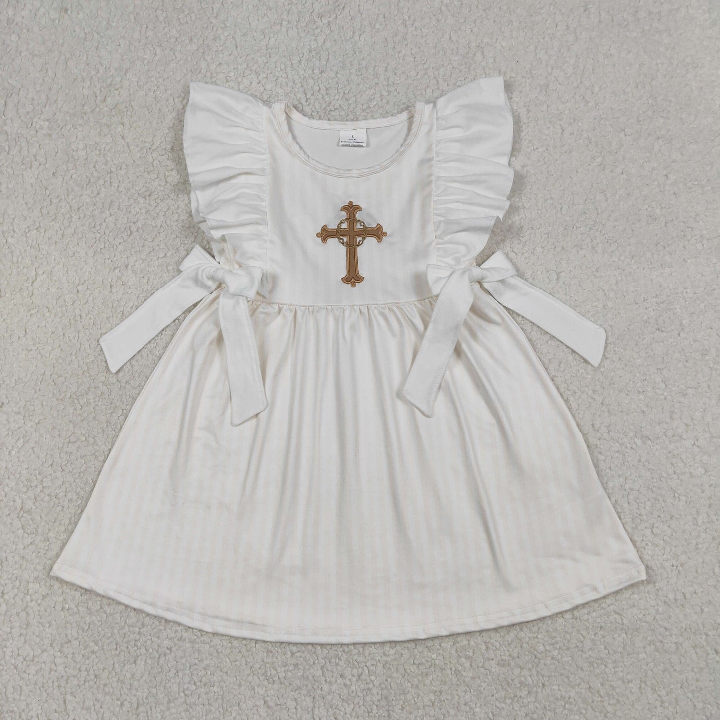 RTS NO MOQ(In Stock) GSD2904 Embroidered Cross Bow Lace Sleeveless Dress