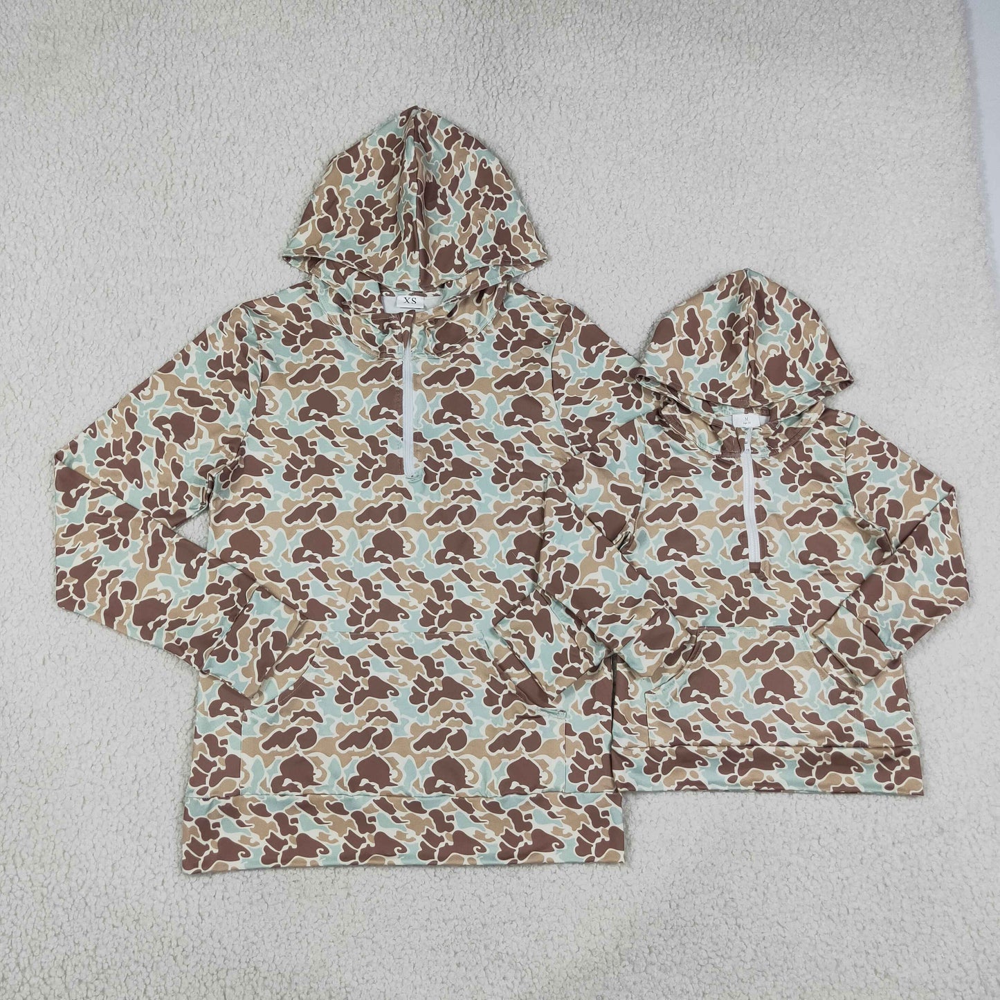 Daddy and Me Long Sleeve Southern Khaki Camo Zipper Pocket Hoodies Top