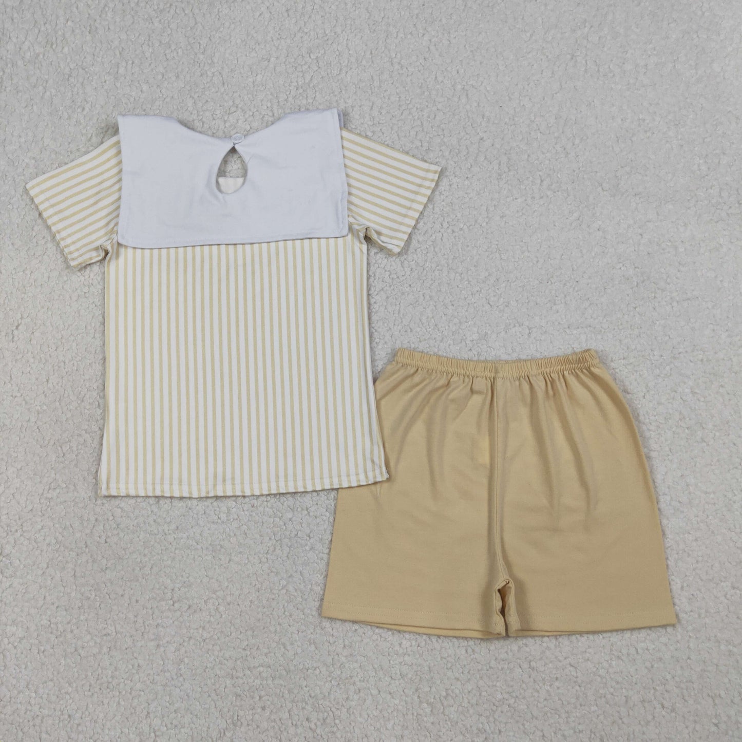 BSSO1777 Kids Embroidery Cross Sheep Baby Boy Stripe Top Shorts Clothes Sets