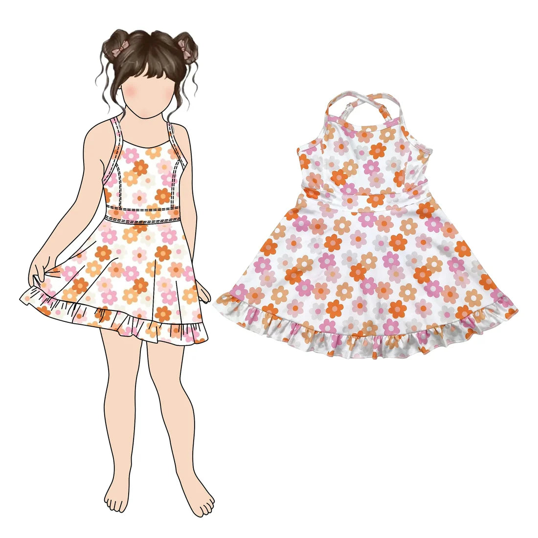 5.15 Sibling Baby Girls Print Straps Spoorts Wear Yoga Athletic Tennis Dresses
