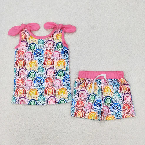 5.3 8 Colors Sibling Baby Girls Summer Bows Top Shorts Outfits