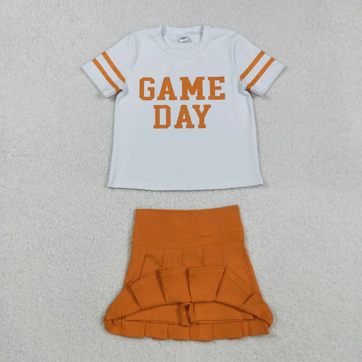 9.4 Sibling Baby Girls Game Day Tee Shirts Tops Pleated Skirts Short Yoga Active Team Clothes Sets