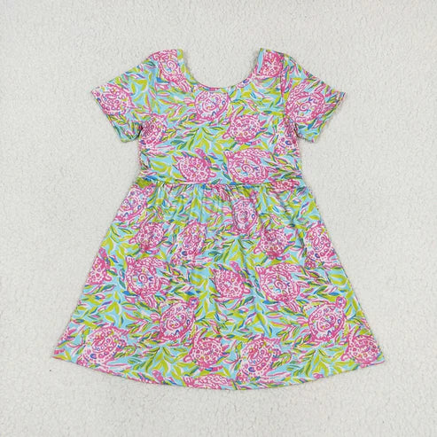 5.5 Sibling Baby Girls Sea Flowers Twirl Dresses