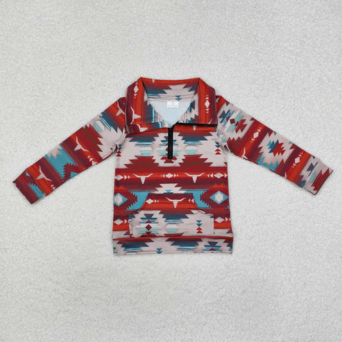 10.31 Sibling Baby Boys Western Aztec Long Sleeves Zipper Pullover Tops