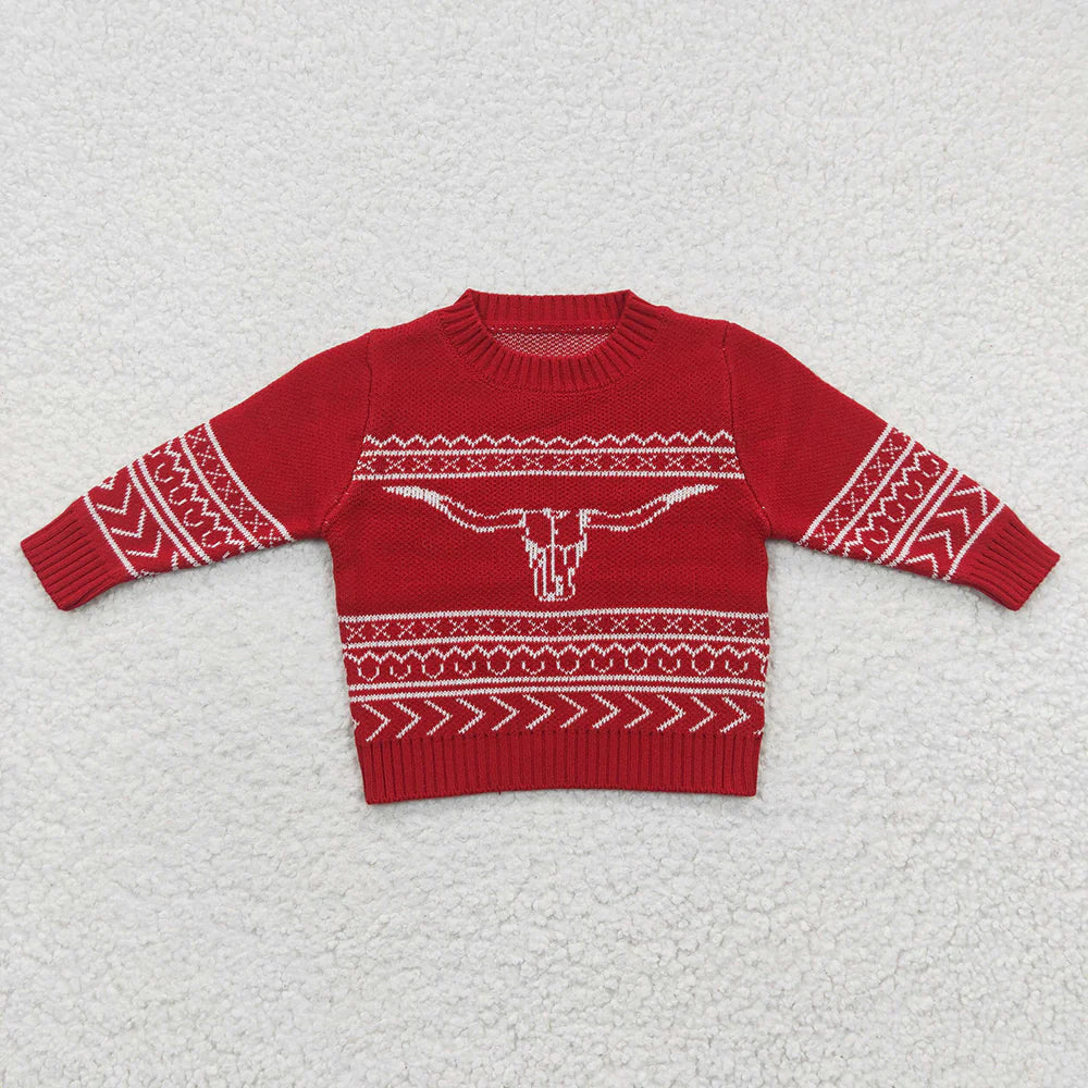 BT0218 Red bull head long-sleeved sweater