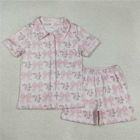 5.17 6 Colors Adult Women Bows Pocket Buttons Tops Shorts Pajamas