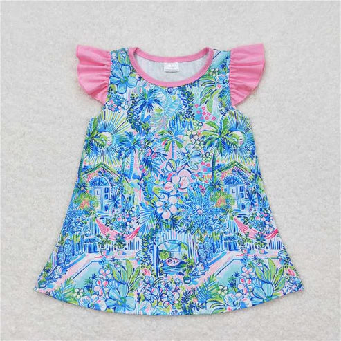 4.14 Sibling Baby Girls Sea Flowers Flutter Sleeve Tunic Tops