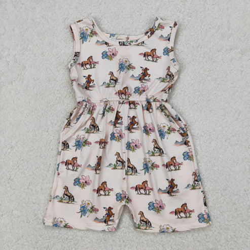 10.31 Sibling Baby Girls Sleeveless Flowers Bows Pockets Shorts Jumpsuits