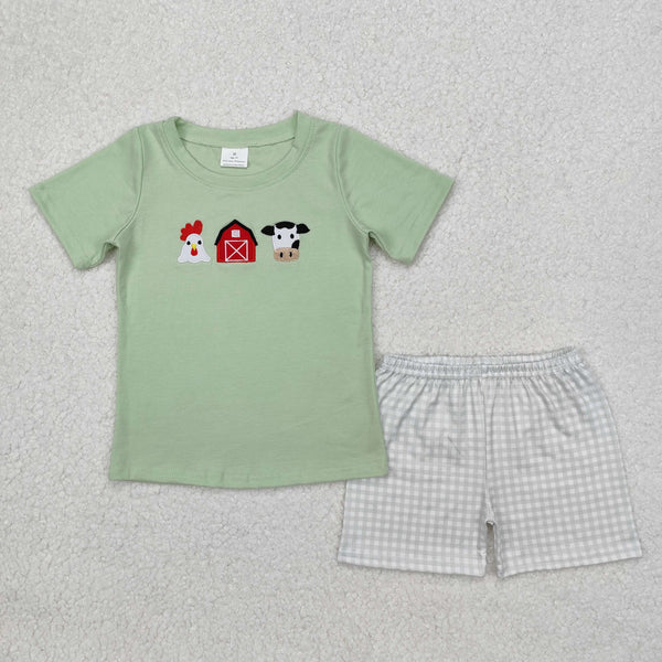 BSSO1067 Baby Boys Farm House Cow Shirts Shorts Clothes Set