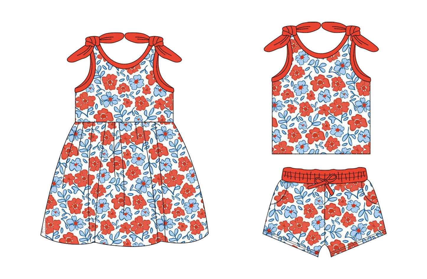 26.1.14 Custom MOQ:3 or 5 pcs each design milk silk Sibling baby girl clothes floral short sleeve shorts sets and dress