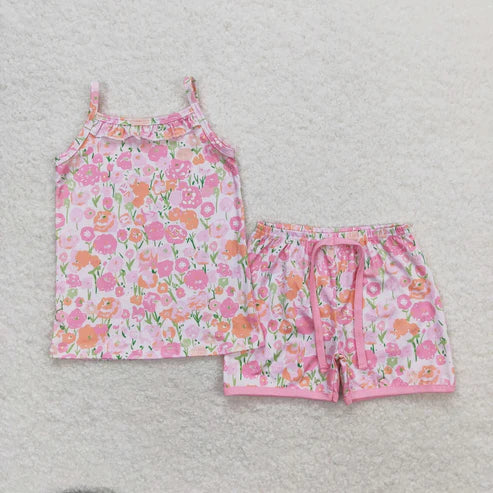 6.26Sibling Baby Girls Straps Floral Top Shorts Summer Clothes Sets