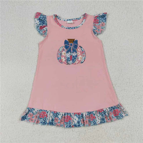 7.10 Sibling Embroidery Baby Girls Pink Floral Pumpkin Rompers Dresses Outfits
